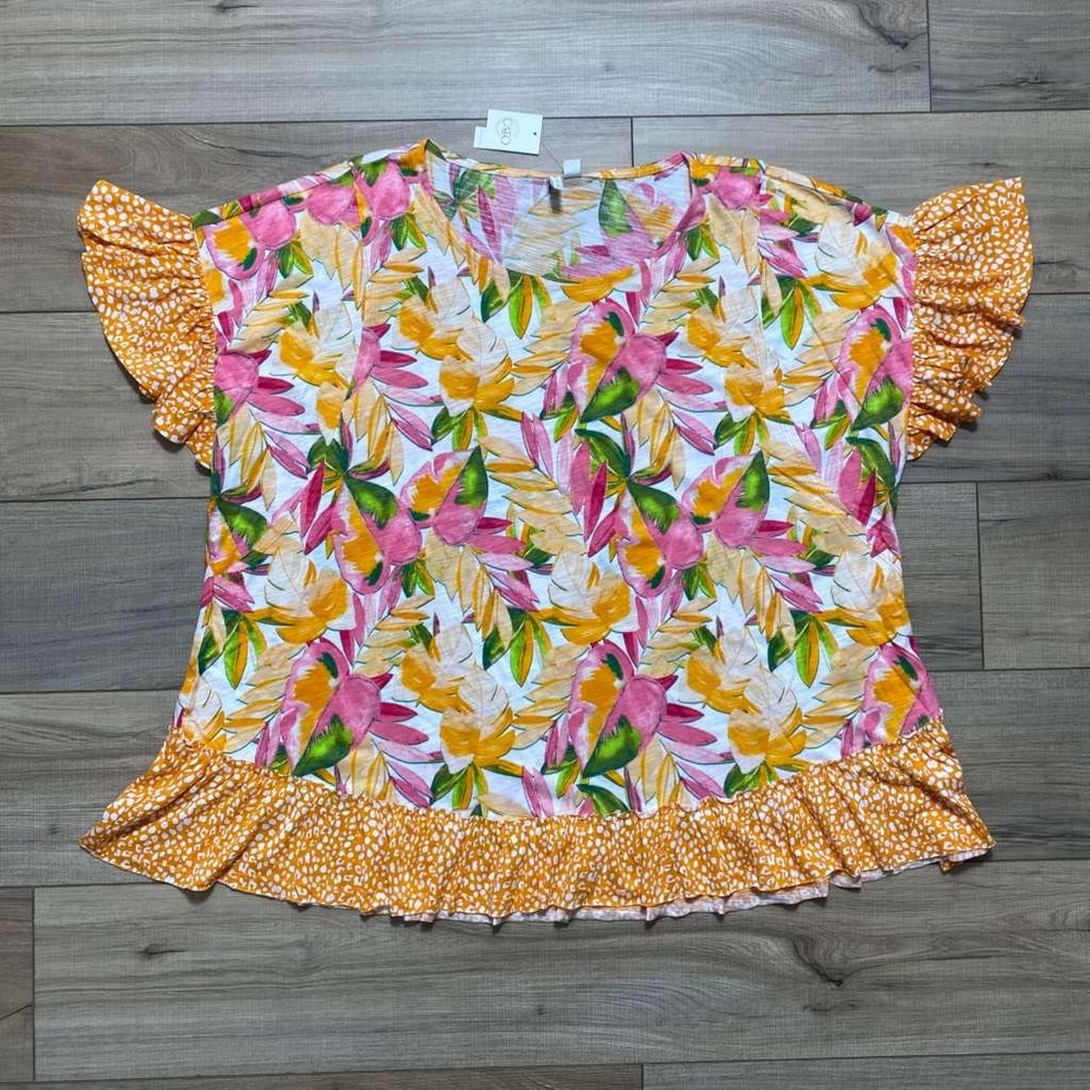 CATO Est. 1946 Womens Ruffle Sleeve And Gem Floral Top Size 22/24W Multicolor